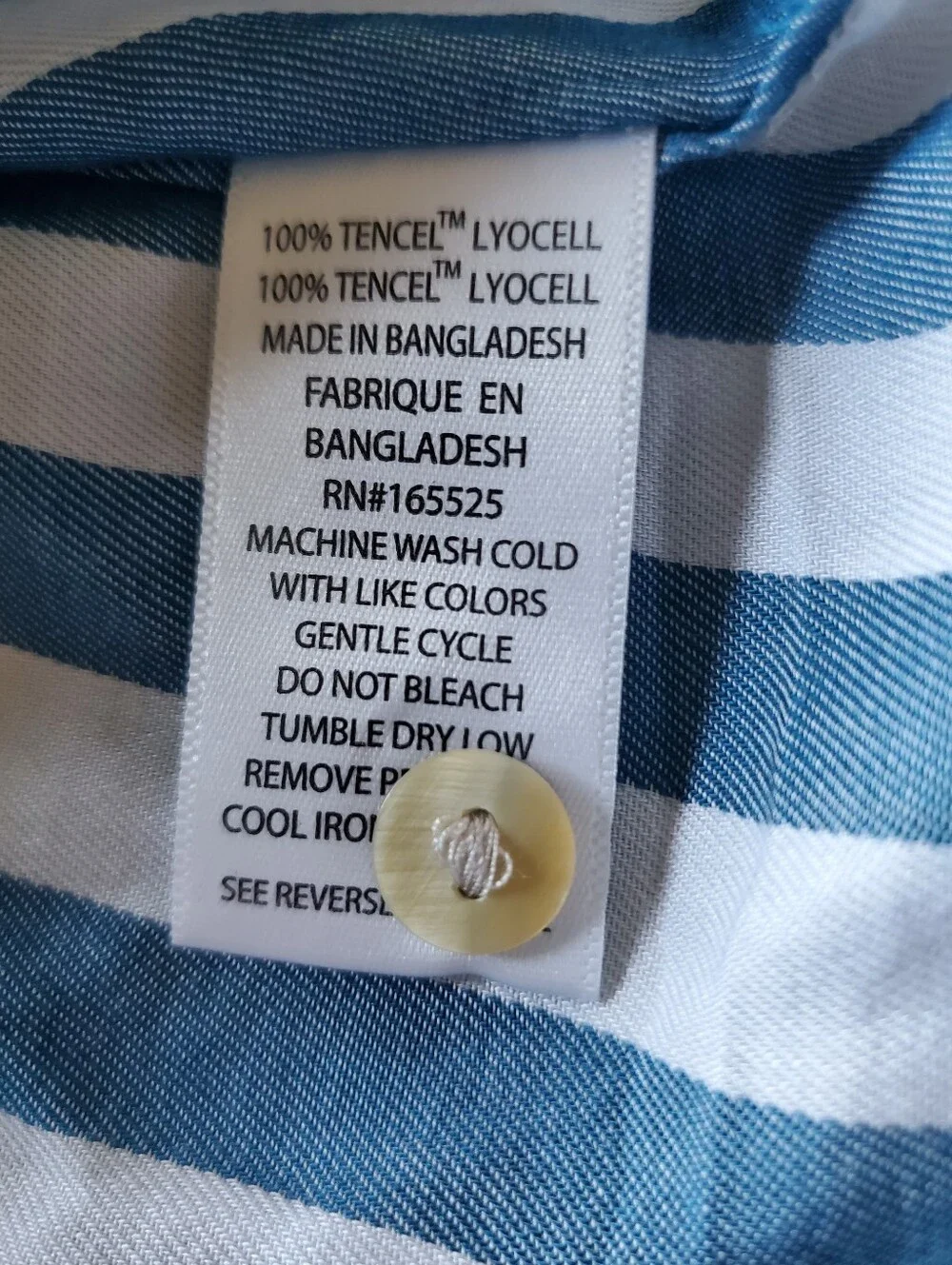 Lola River Popover Shirt Vertical Striped Blue White Button Up Blouse Tencel L - Picture 10 of 13